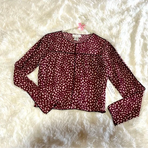 Sheer Animal Print Long Sleeve Silk Inside Blouse Size L - Kirious Los Angeles - Picture 1 of 6